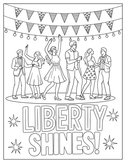 Folk danser til musik under festlige lys på den 4. juli.