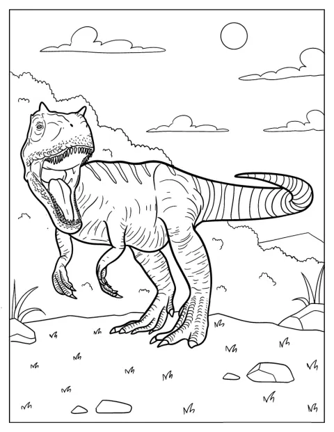 En realistisk Allosaurus viser fram de skarpe tennene sine.
