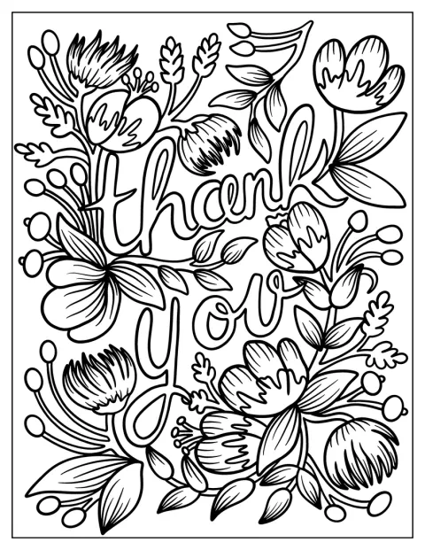 Blommor slingrar sig runt den eleganta texten ”Tack”.
