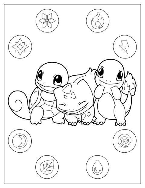 Squirtle står tillsammans med Charmander och Bulbasaur.