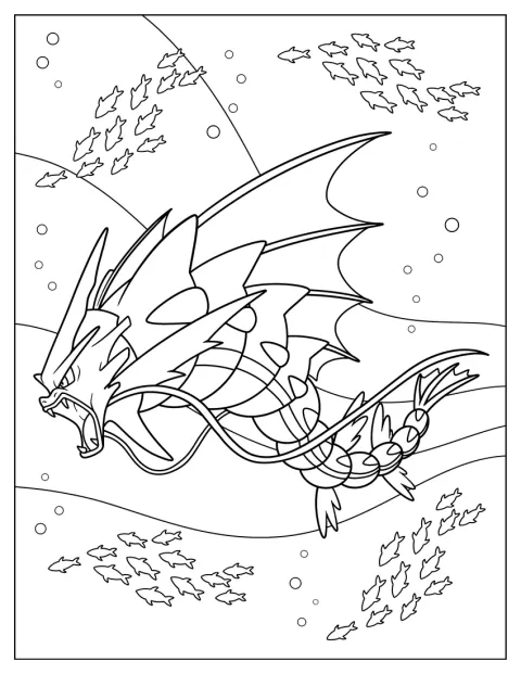 Mega Gyarados az óceán vizében úszik.