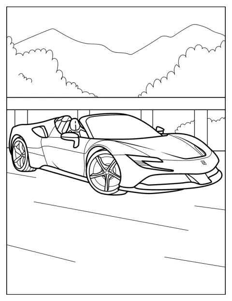 Une Ferrari SF90 Spider décapotable est présentée, toit ouvert.