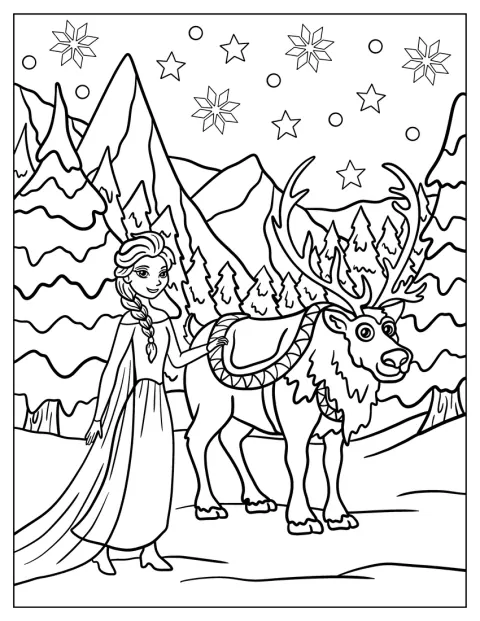 Elsa e Sven estão numa paisagem coberta de neve.