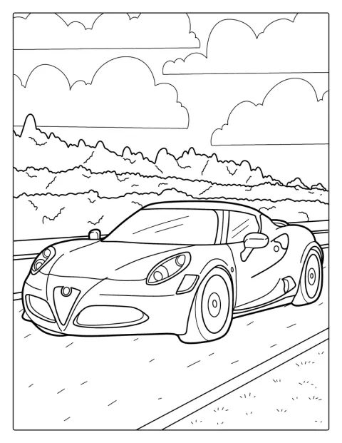 Um Alfa Romeo preparado para corridas é apresentado de lado.