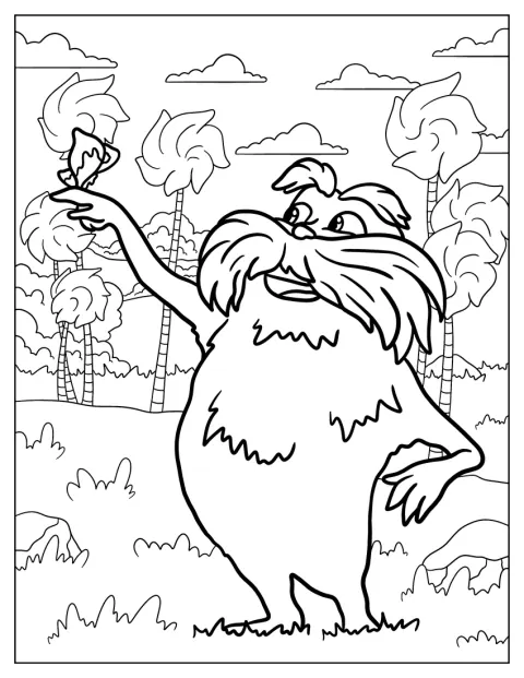 Lorax drží motýla v rukou.