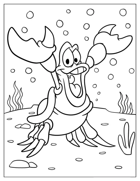 Sebastian, die Krabbe aus Arielle, die Meerjungfrau, lächelt und hebt seine Scheren.