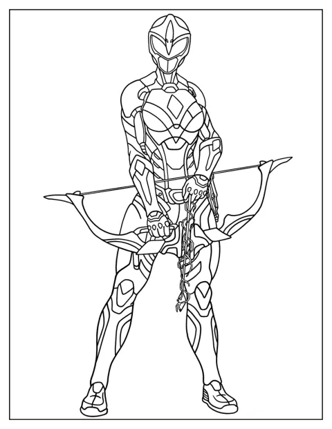 Um Power Ranger segura um arco, preparado para disparar.