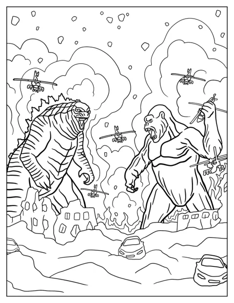 Godzilla y Kong se enfrentan en una lucha.