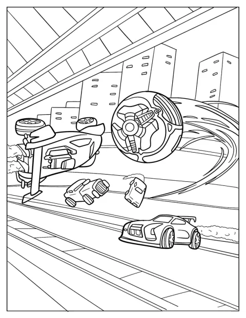 Piłka z Rocket League mknie w kierunku samochodu bojowego.