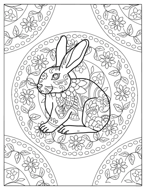 La silueta de un conejo se integra en un mandala de flores.