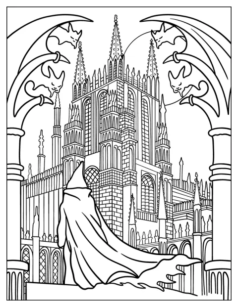 Um espectro espreita junto de gárgulas numa catedral antiga.