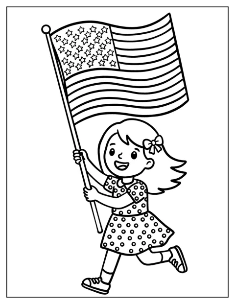 Une fillette agite le drapeau américain.