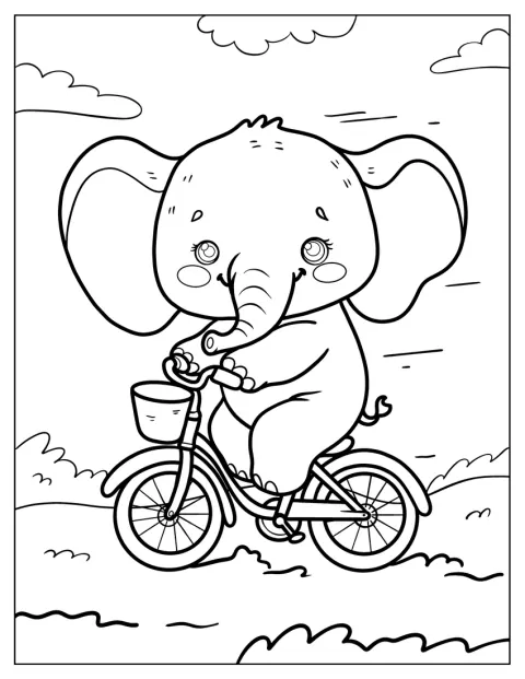 En søt elefant sykler på en liten sykkel.