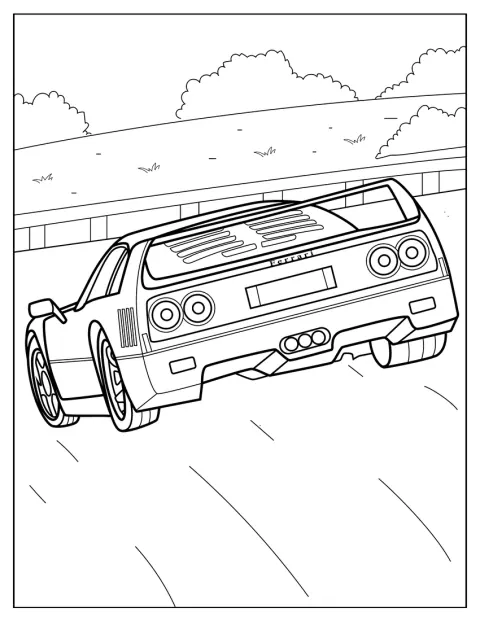 O Ferrari F40 aparece numa vista lateral que realça o seu perfil desportivo.