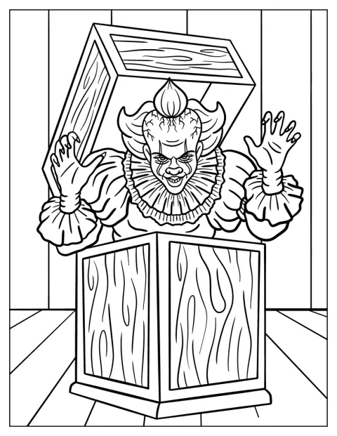 Pennywise emerge de una caja, como un payaso sorpresa.