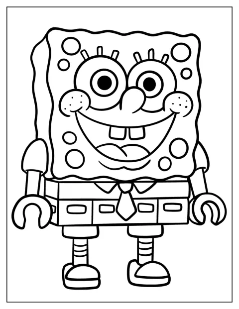 Eine lächelnde LEGO-Figur von SpongeBob steht aufrecht da.