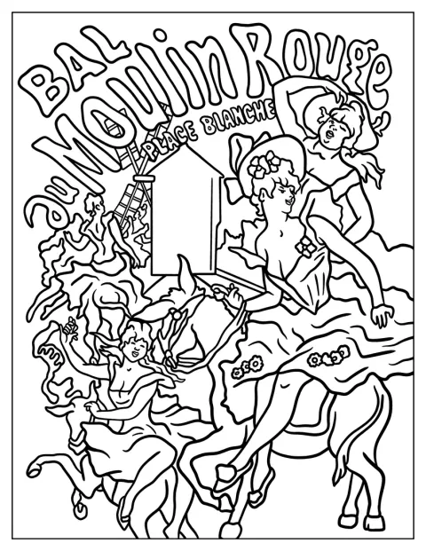 Vintage Coloring Page Moulin Rouge Poster