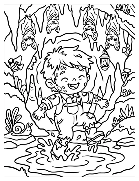 Ein Zombie-Junge spielt in einer Höhle.