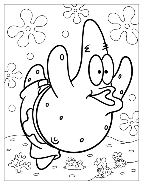 パトリック・スターが水の中を楽しそうに泳いでいます。