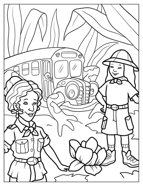 Wanda e Ms. Fizzle estão na selva junto ao Autocarro Mágico.