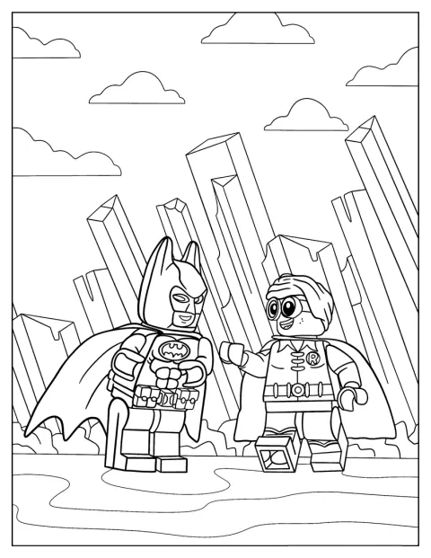 Lego Batman steht neben Robin.