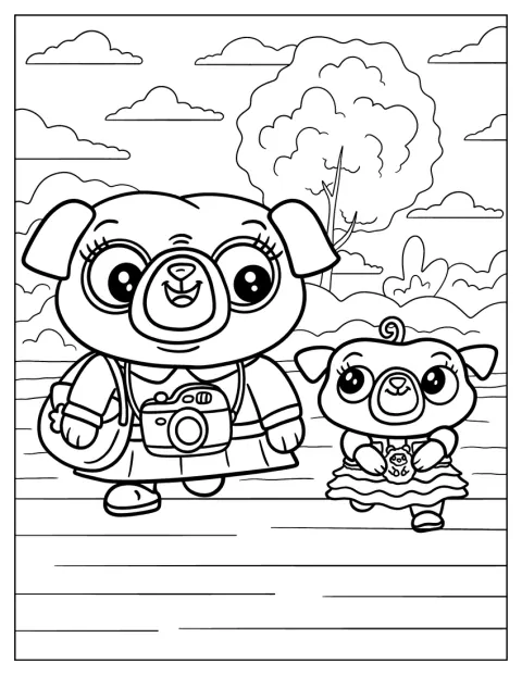 Little Momma Pug está junto de Chip.