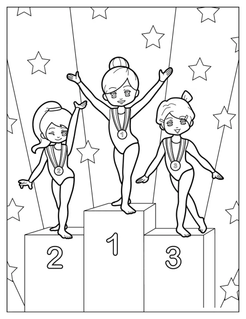 Varios gimnastas reciben premios durante una ceremonia.