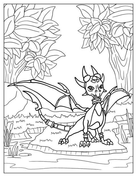 Cynder está junto a un río, rodeada de detalles.