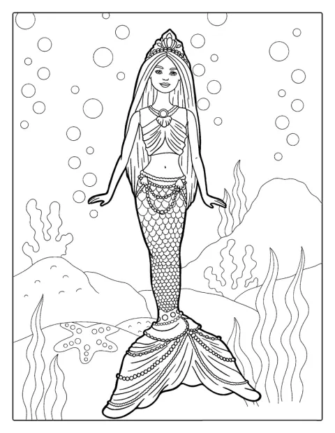 Barbie zwemt als zeemeermin onder water.