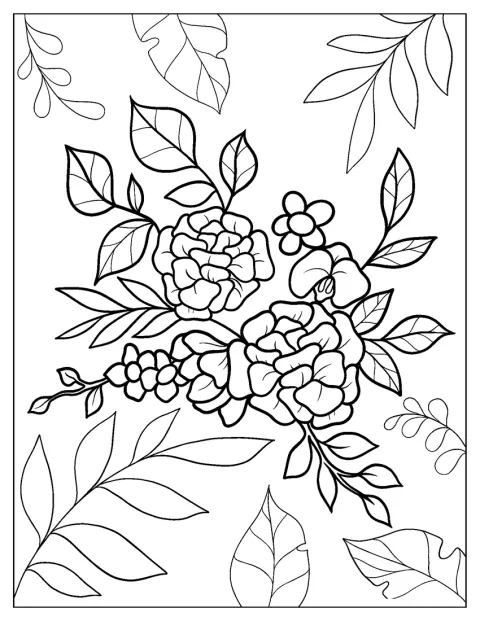Flower Coloring Pages Of Classic White Peony, Orchid, Hydrangea, And Magnolia