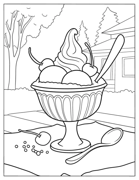 Ein großer Eisbecher ist mit Kirschen garniert.