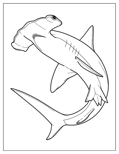 Un requin-marteau au dessin réaliste nage dans la mer.