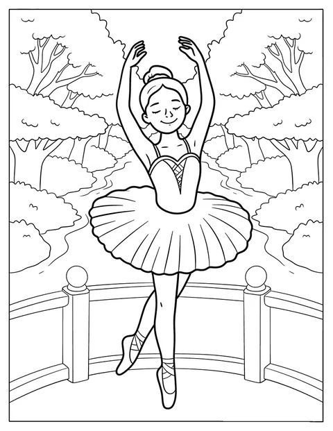 Une ballerine élégante danse sur un balcon entouré de fleurs.