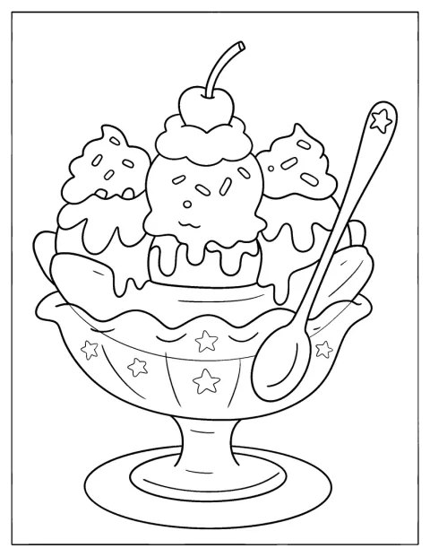 Banana Split Ice Cream Coloring Sheet for Kids
