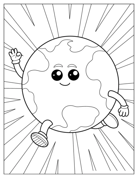 Cartoon Earth Running Coloring Page For Kids