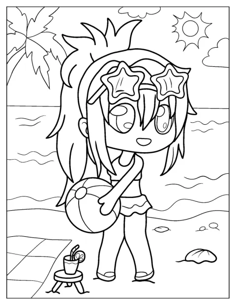 Gacha Life Coloring Page Of Cute Girl Holding Beach Ball