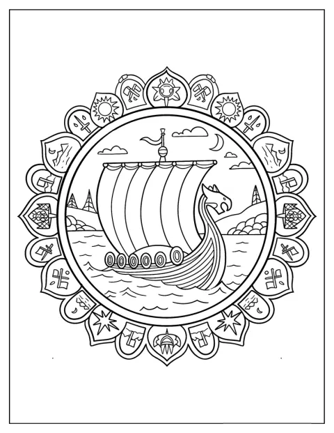 Op de romp van een Vikingschip staan verschillende symbolen.