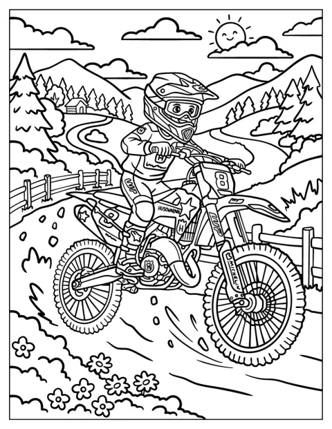 Um piloto numa moto número 8 percorre um trilho de montanha.