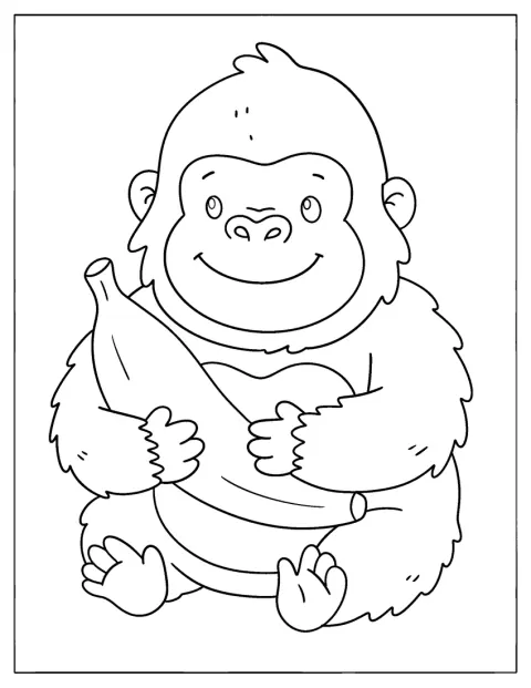 En gorilla gir en kjempestor banan en klem.