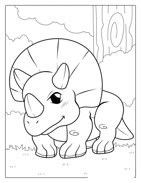 Egy Triceratops egyszerű körvonala mutatja a dinoszaurusz jellegzetes szarvait.