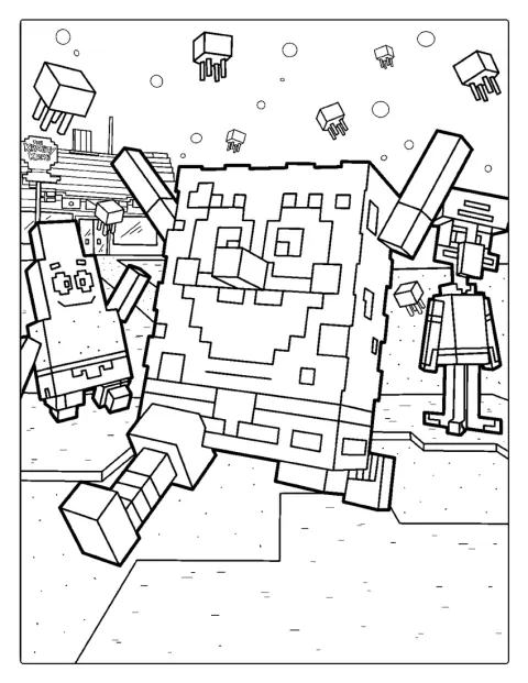 Minecraft szereplői SpongyaBob világának hangulatában jelennek meg.