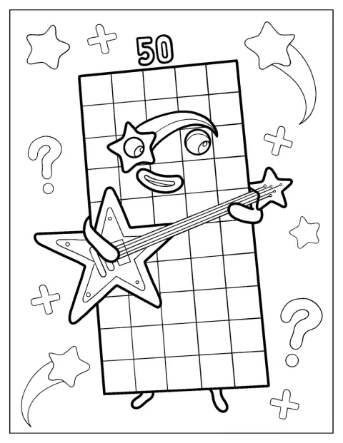 Numberblock 50 spelar gitarr.