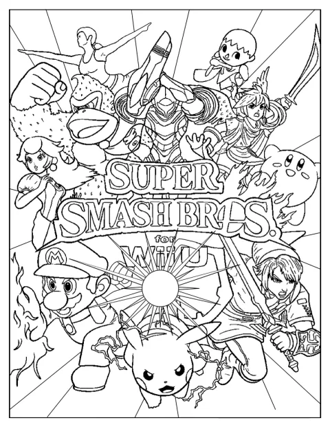 En detaljrik affisch visar Super Smash Bros-figurer samlade i en dramatisk komposition.