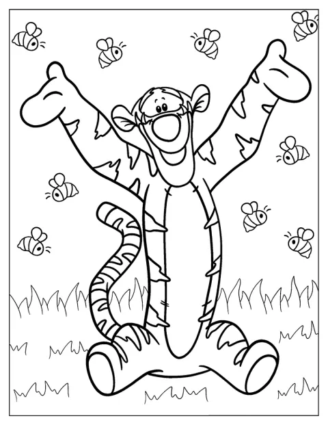 Nalle Puhin Tigger hymyilee iloisena.