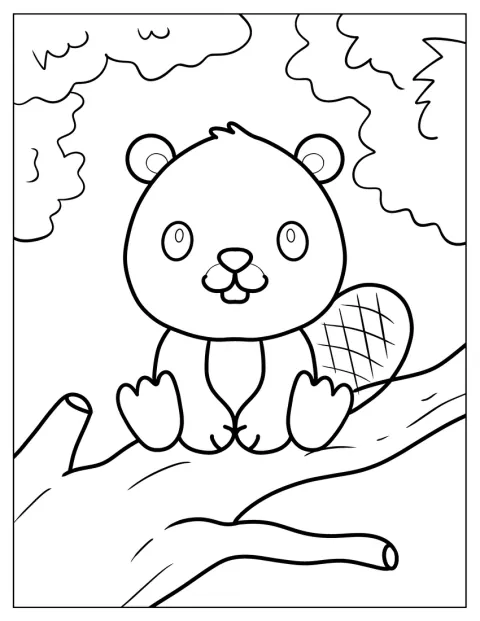 Un bébé castor souriant est assis sur un arbre.