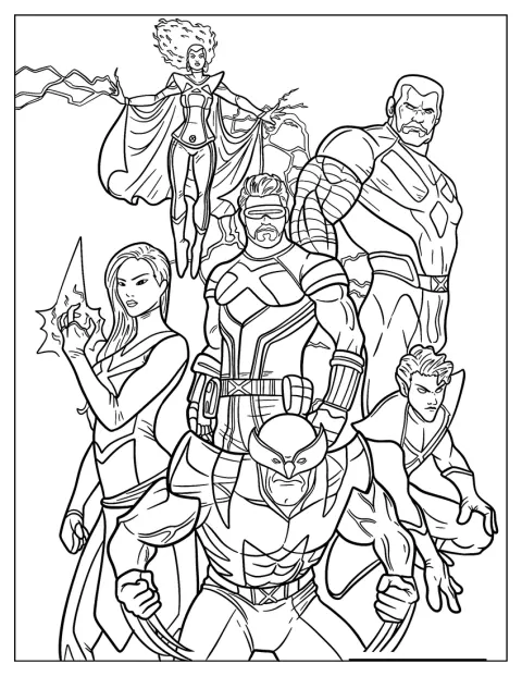 Cyclops, Wolverine, Psylocke, Colossus, Storm et Nightcrawler posent ensemble.