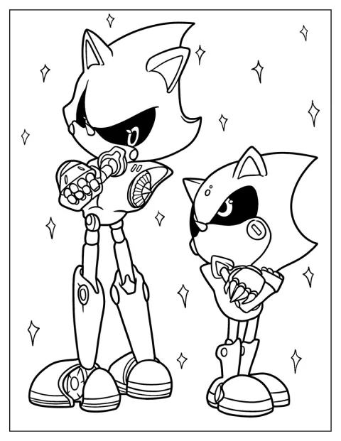 Metal Sonic stoi obok swojego małego odpowiednika.