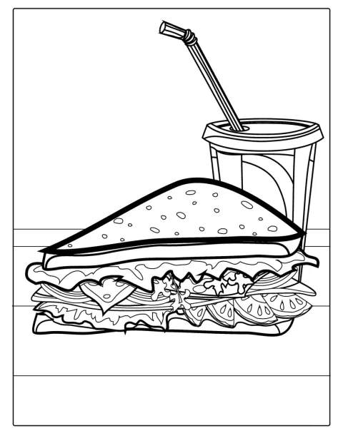 Un sandwich et une boisson gazeuse sont posés côte à côte.