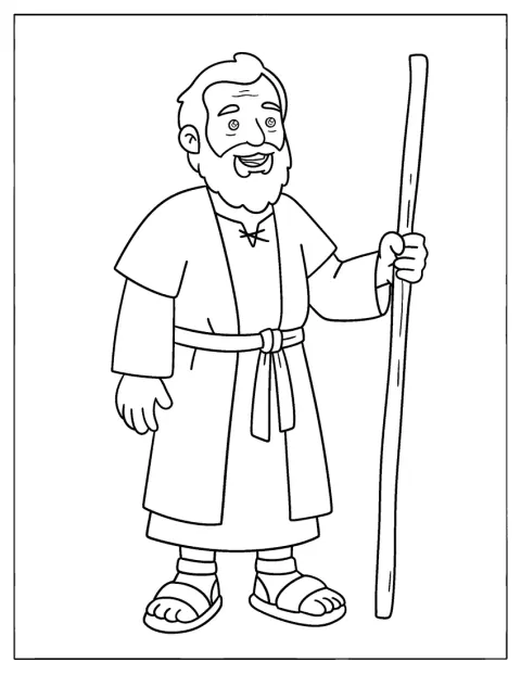 Noah steht mit einem Stab in der Hand.