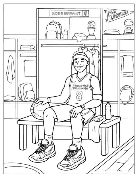 Kobe Bryant wartet mit einem Basketball in der Umkleidekabine.